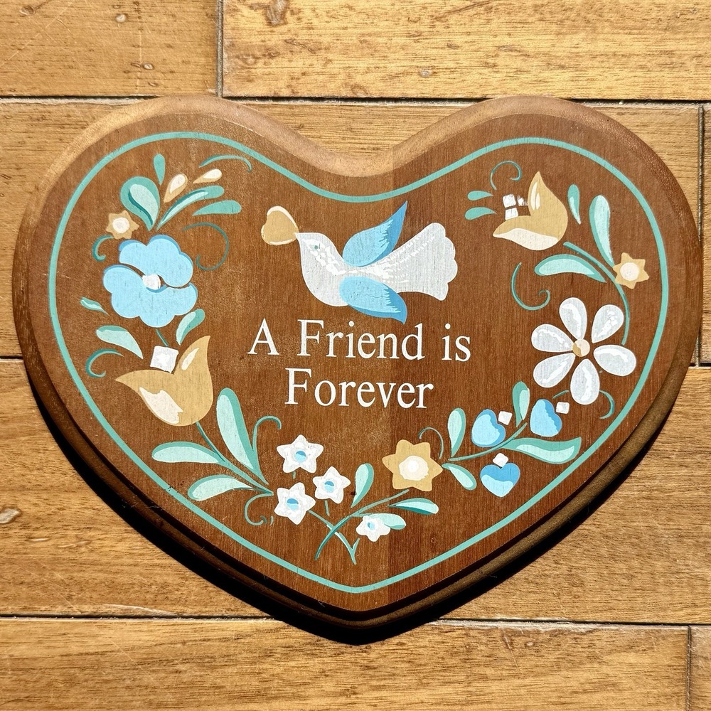 VTG 80s Avon A Friend Is Forever Heart Bird Wood Plaque Country Cottage Core